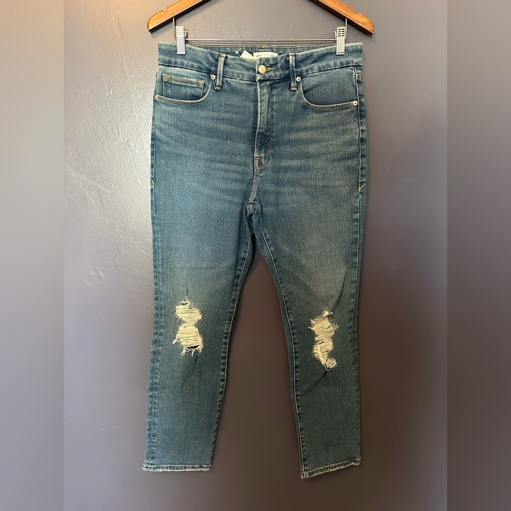 GOOD AMERICAN Good Classic Straight Leg Destroyed Stretch Denim NWT Size 8